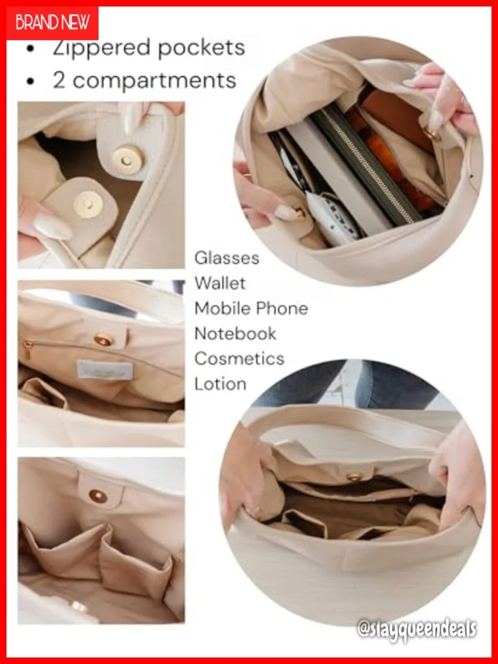 Vegan Leather Slouchy Hobo Bag with Zippered Compartments
